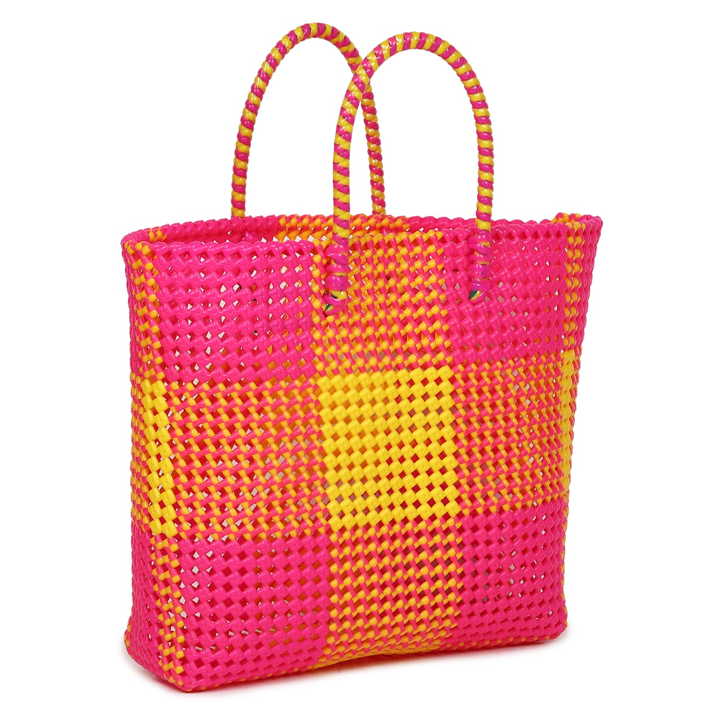 Handmade Reusable Wirebag – Colorful Wire Koodai Shopping Basket (Pink & Yellow)