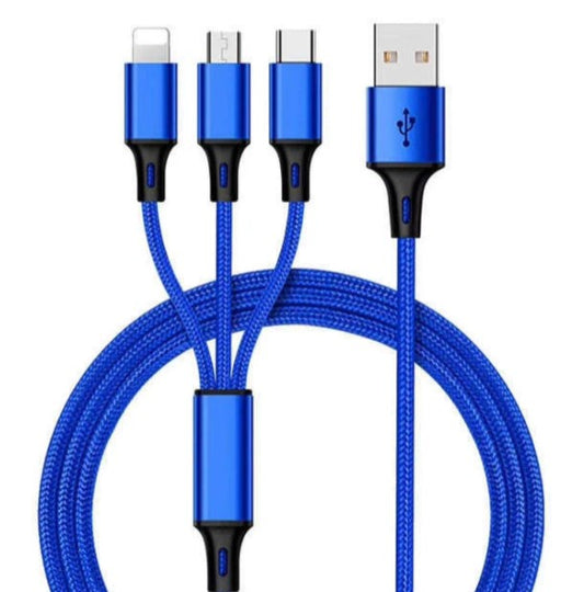 GR Trend- 1.5m Fast Charging Nylon Braided 3 in 1 Cable for Android, iOS, Type C - 3A, 5 Feet (Black) - Compatible with Android Phones, iPhones - One Cable for All Devices"