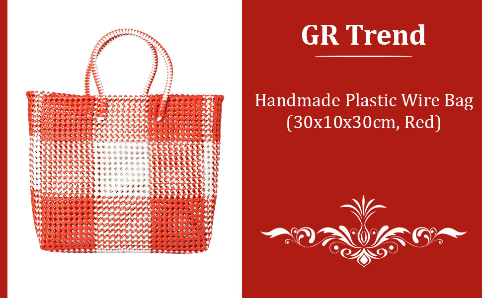 GR Trend Handmade Bags Shopping Koodai/Luggage Bag - Handmade Red and White Wire Koodai -  Grocery Basket - Useful in Carrying Vegetables, Fruits, Groceries & All Household Items